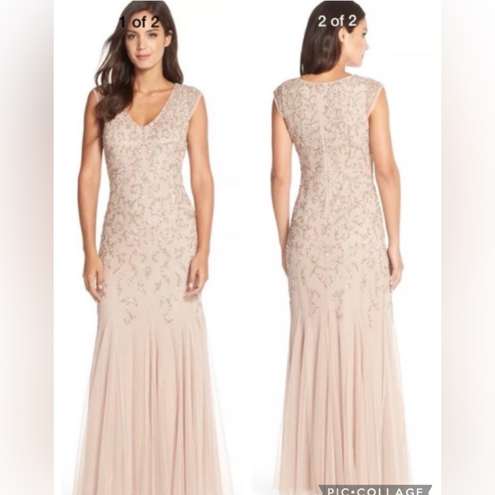 Aidan Mattox beaded cap sleeves V-Neck mermaid Long Dress - Picture 10 of 12